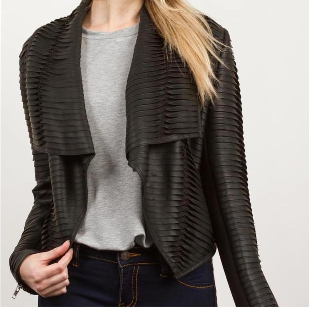 C. Luce black faux leather textured jacket